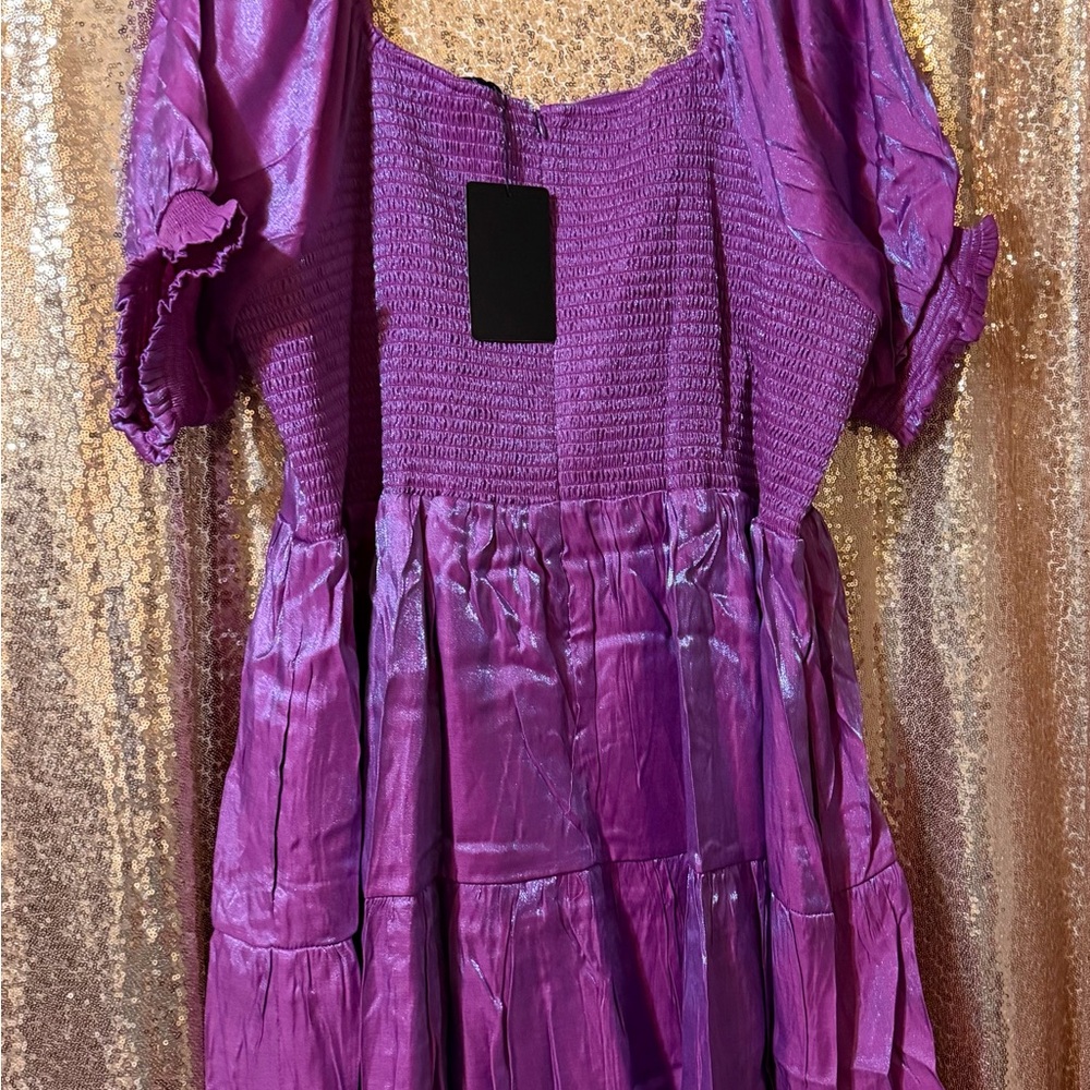 Fate Shimmering Purple Smocked Tiered Dress